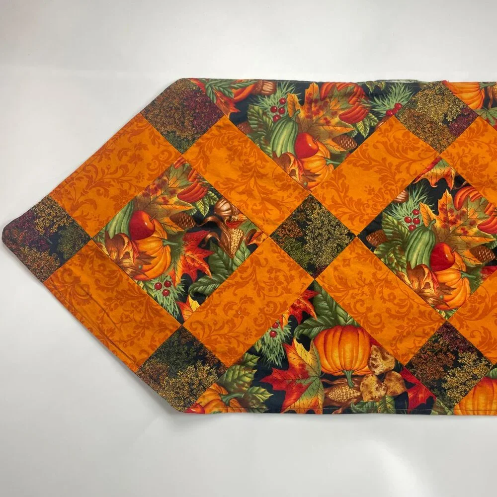 Handmade Patchwork Table Runner Autumn Fall Thanksgiving Pumpkins Orange Quilted